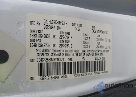 2007 Dodge Caravan Se from USA, damaged, VIN 1D4GP25B87B248174